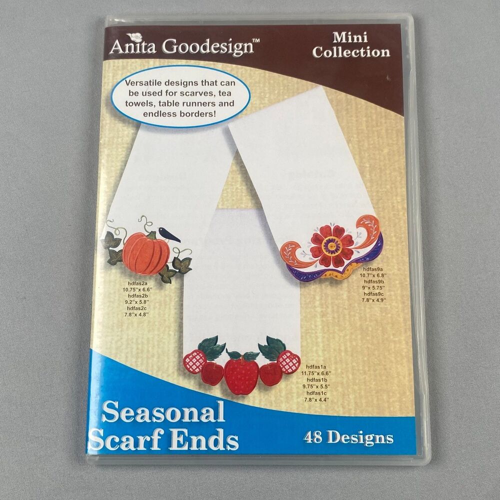 Anita Goodesign Embroidery Design CD Seasonal Scarf Ends 48 Designs